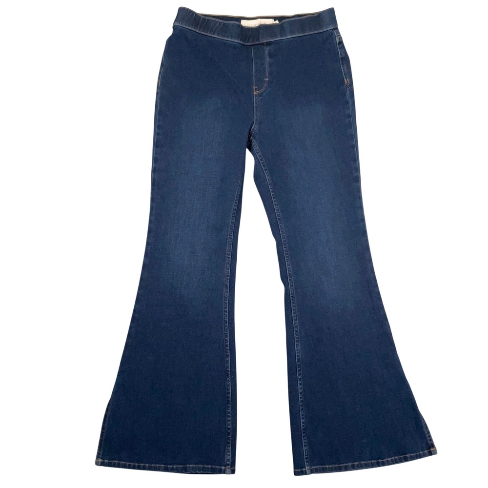Soft Surroundings Flare Jeans Womens PM Bodycon Pull On Side Slit 70s Yoga Style